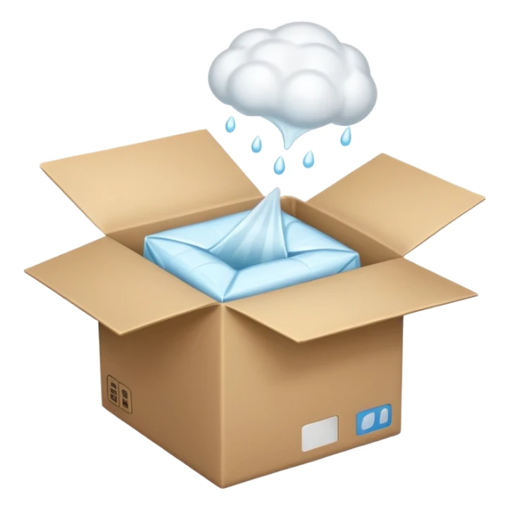 Generate a realistic emoji-style icon of the an open package which is empty and air is coming out of it. Out of the package air is coming out of it and the package is empty from the inside sticker