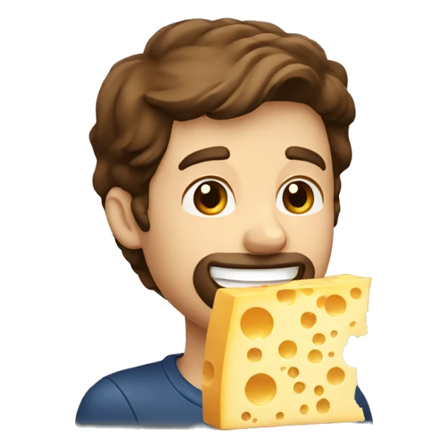 brown hair man eating cheese with sweet smile sticker
