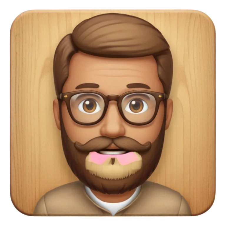 create a emoji man with beard, and glasses wooded color, sunkissed skin color sticker