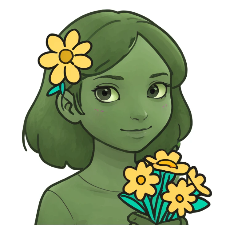A girl holding flowers sticker
