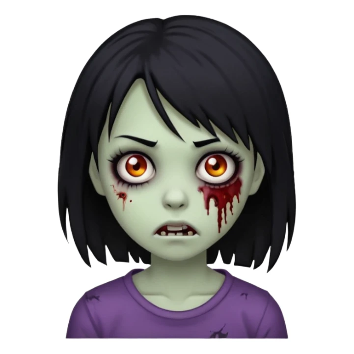 Girl, zombie, black hair, medium long, emo, shaggy, dark, spooky, creepy expression sticker