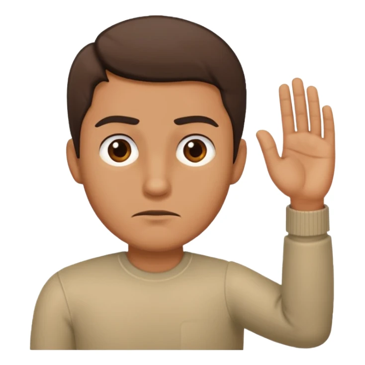 The man extends his arm forward, indicating that he refuses, as he say no sticker