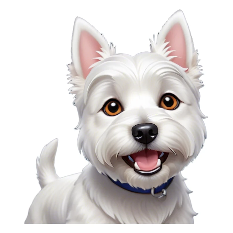 Cinematic Comical West Highland White Terrier Portrait Emoji, Head tilted dramatically with an exaggeratedly shocked or amused expression, featuring a sleek, pristine white coat with perky ears and wide, expressive dark eyes filled with playful disbelief, Simplified yet hilariously expressive features, highly detailed, glowing with a slightly sassy glow, high shine, dramatic yet playful, stylized with an air of cheeky mischief, bright and endearing, soft glowing outline, capturing the essence of a spirited and over-the-top companion, so meme-worthy it feels like it could side-eye its way into internet fame instantly! sticker
