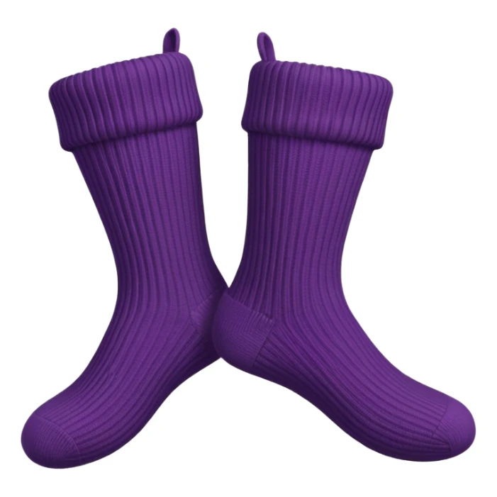 A 3D cartoon pair of cozy knitted socks with ribbed pattern and soft texture, folded neatly, Memoji-style rendering. sticker