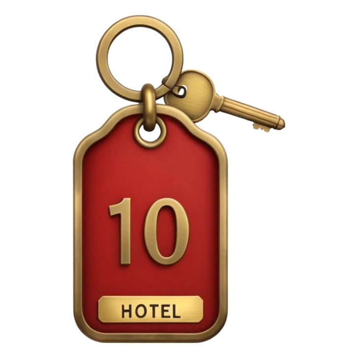 antique brass hotel key with large red leather room number tag sticker