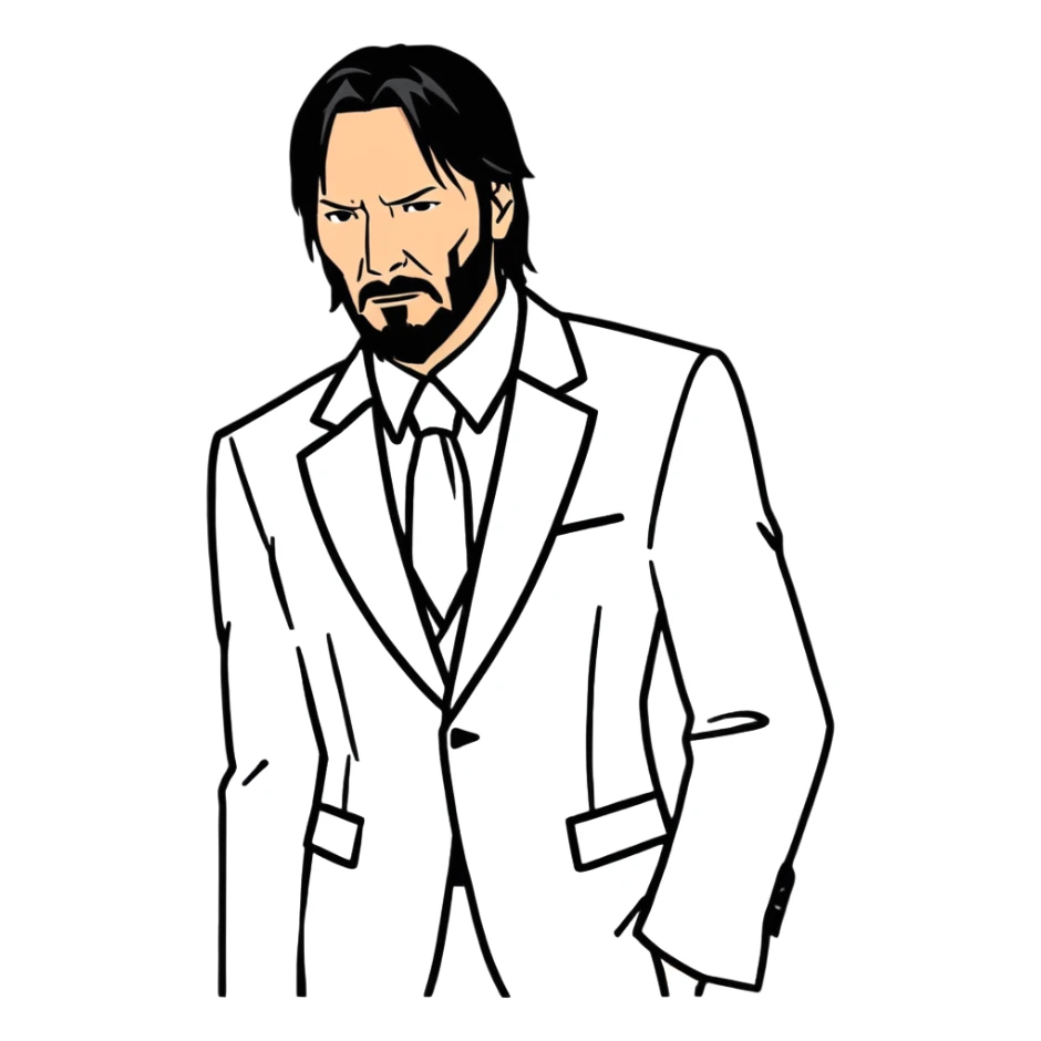 John Wick character with black suit, beard, and intense look sticker