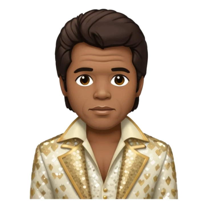James Brown with dark brown hair, ivory sequin outfit sticker