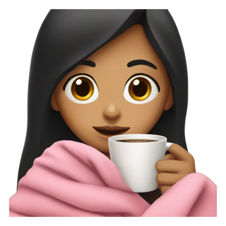 Black hair girl Drinking coffee wrapped in pink blanket sticker