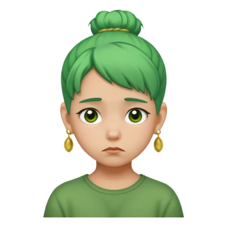  bun haired kid with earrings green hair guy sad sticker