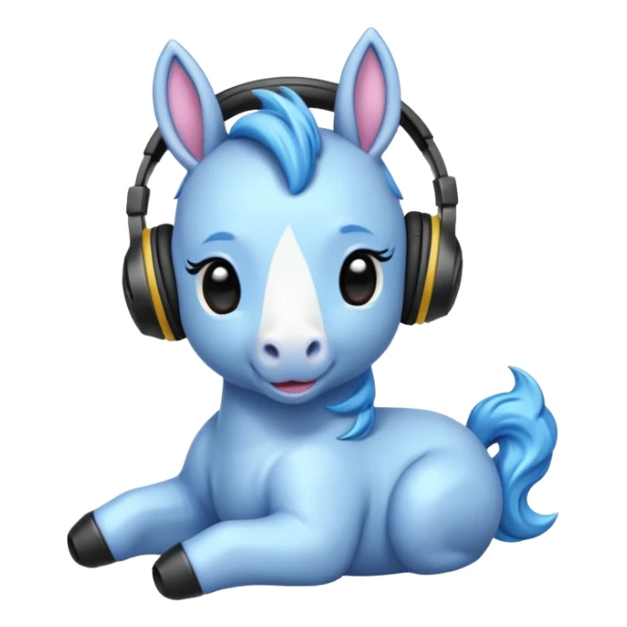 Unicornio bebé azul sentado escuchando música con auriculares negros sticker
