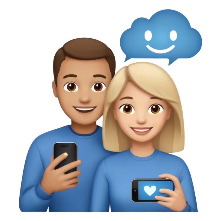 Generate a realistic emoji of a two people using a phone which shows artificial intelligence sticker