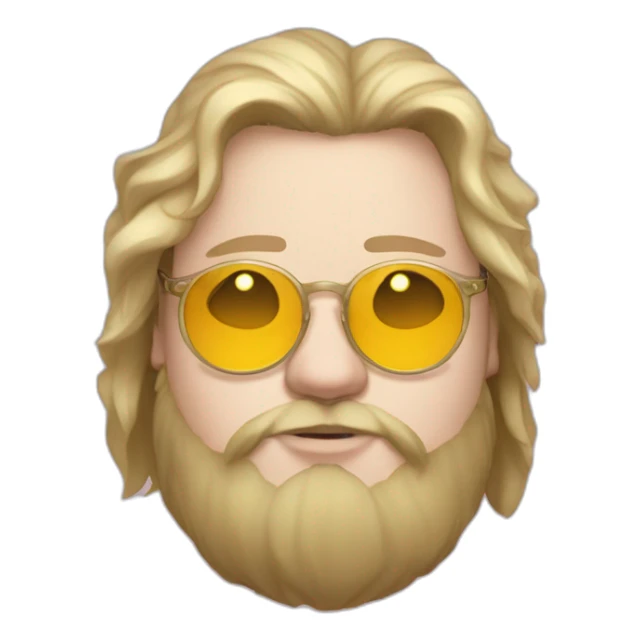 Chubby non binary Big lebowsky round glasses long blond hair chaotic res beard vaporizer sticker