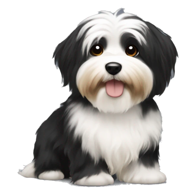Black and white havanese with tan sticker