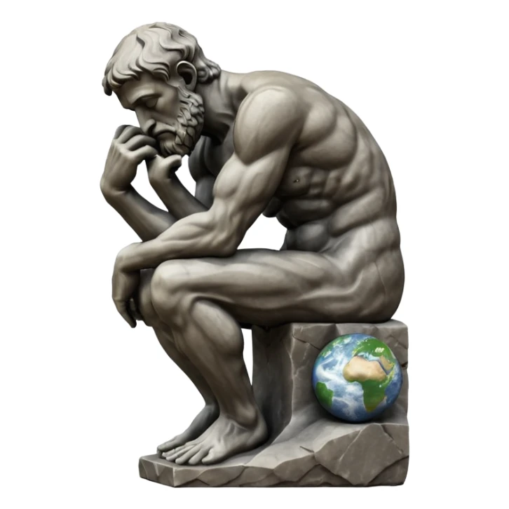 rodins sculpture the thinker but with a planet earth in its hand sticker