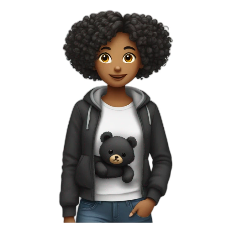 Fille avec cheveux noir avec un nounours dans ses bras  sticker