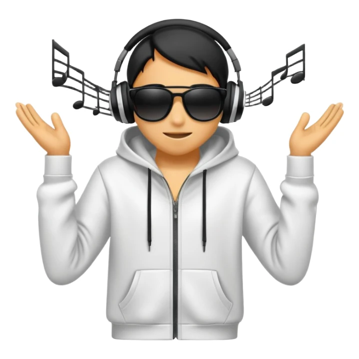 a hoodie with sunglasses and headphones with dancing motion lines sticker