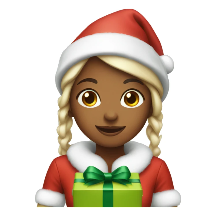 Girl elf with Christmas gift sticker