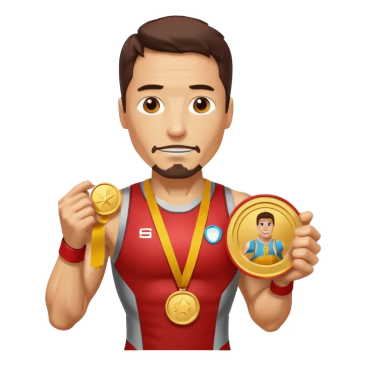 ironman picking running a marathon with gold medal sticker