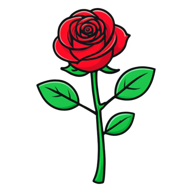 A beautiful red rose flower with green stem and leaves sticker