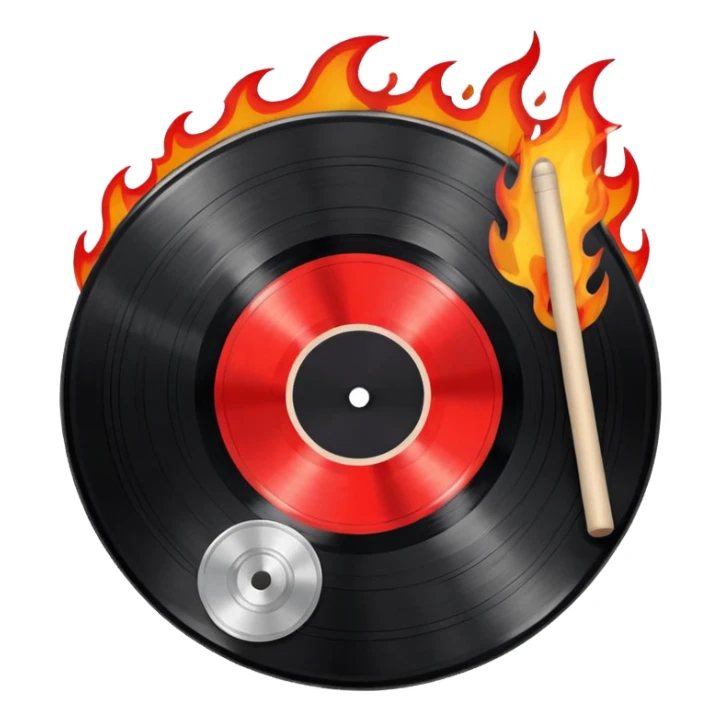 a black vinyl record white stick  with red outlin and flames  sticker