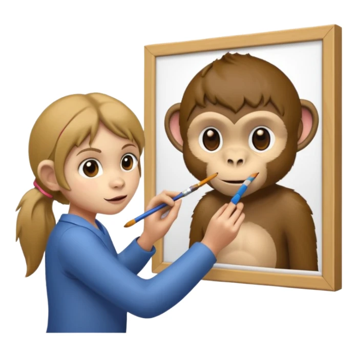 Monkey with human girl look is painting monkey picture on the wall sticker