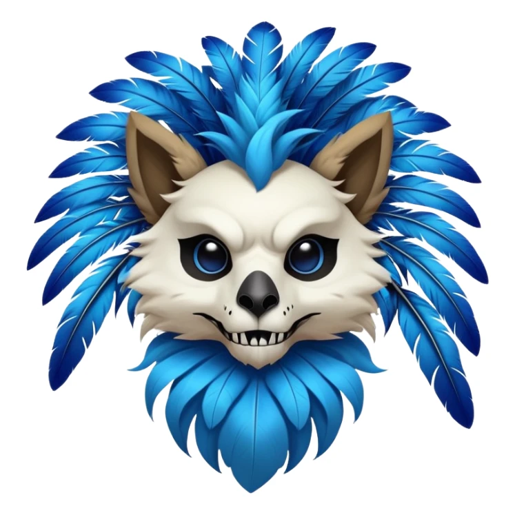Furry Fakémon-Pokémon-animal-creature with a skull mask, and a feather-mane-collar, and blue feathers sticker