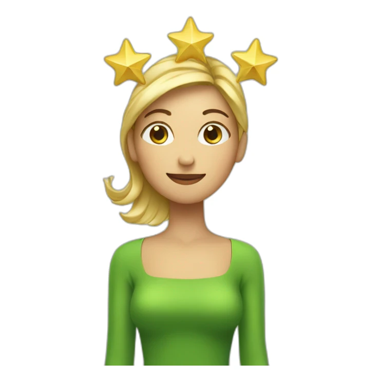 Green women holding three gold stars above head sticker