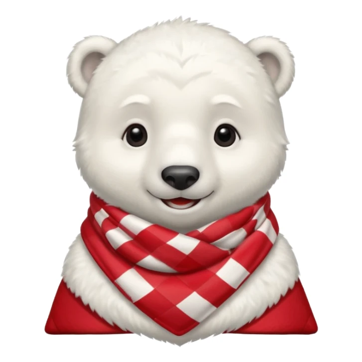 baby Polar Bear, smiling, wearing red Checkered Triangle scarf sticker