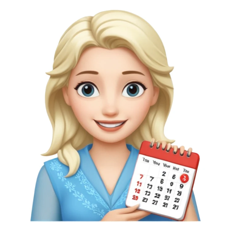 Elsa holding a calendar, simple and clear depiction, no background sticker