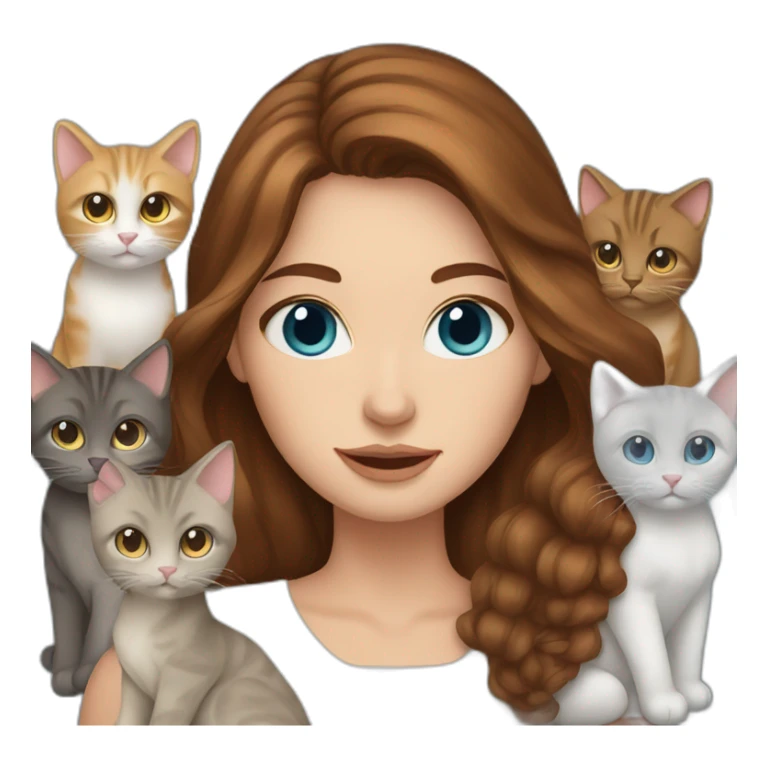 Woman with brown hair and blue eyes hold a five cats sticker