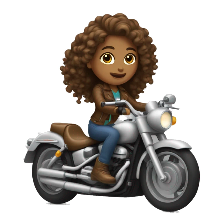 Brown long curly hair girl riding motorcycle  sticker