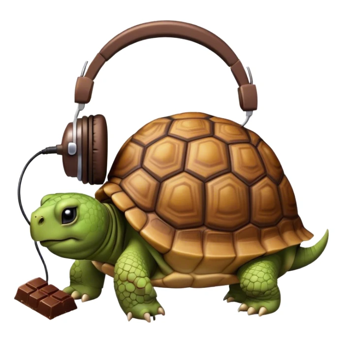tortoise with headphones eating chocola sticker