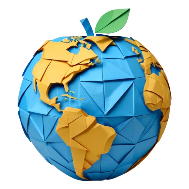 3D render of Papier-Mâché Globe made entirely of folded origami paper, sharp creases, cardboard texture, matte finish, visible paper grain, craft aesthetic, Apple emoji style, isolated on white background --v 6.0 sticker
