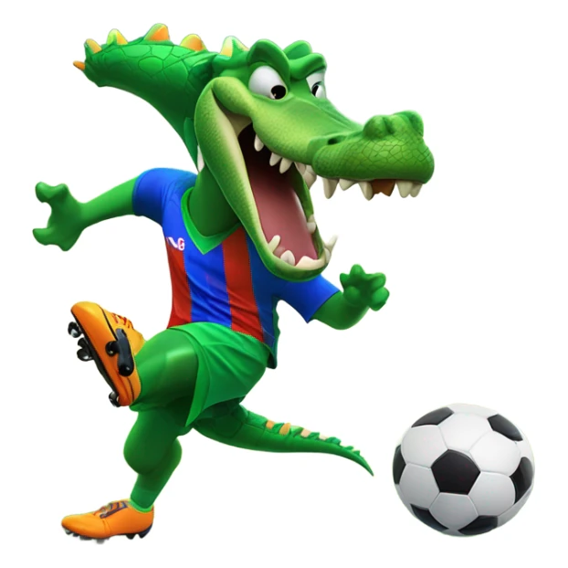Gator with a soccer jersey kicking a soccer ball sticker