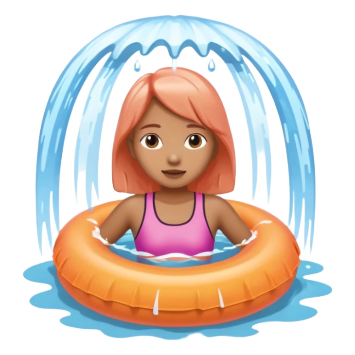 Girl in a peach colored floatie swimming underneath a waterfall sticker