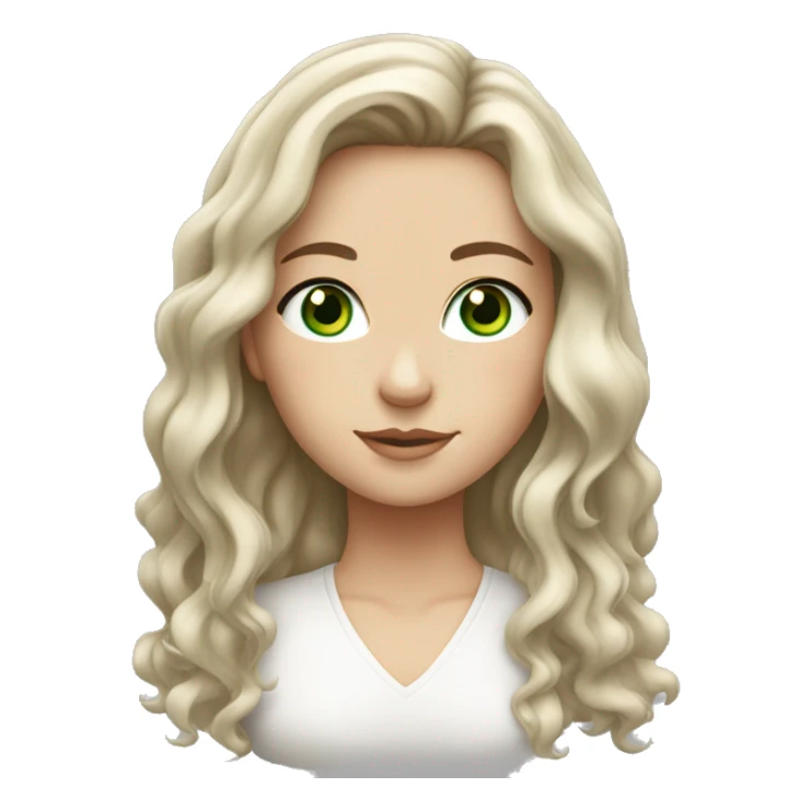 White girl with brown wavy middle-parted long hair with GREEN eyes sticker