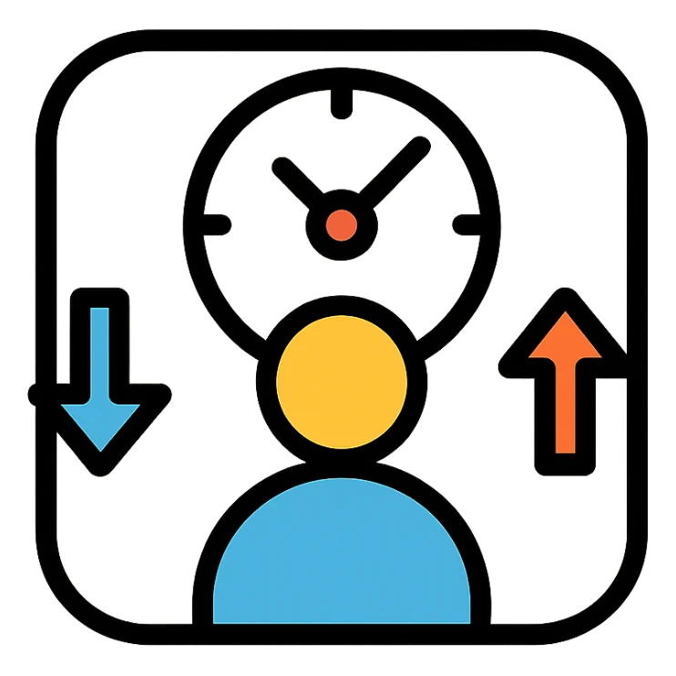app icon with a person and arrows indicating in and out, for an hours management system, modern icon style sticker