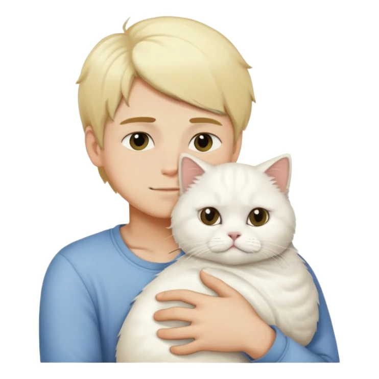 Blonde boy snuggling white Persian cat emoji




 sticker