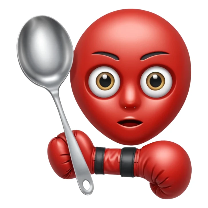 a spoon with the handle, with eyes and boxe gloves sticker