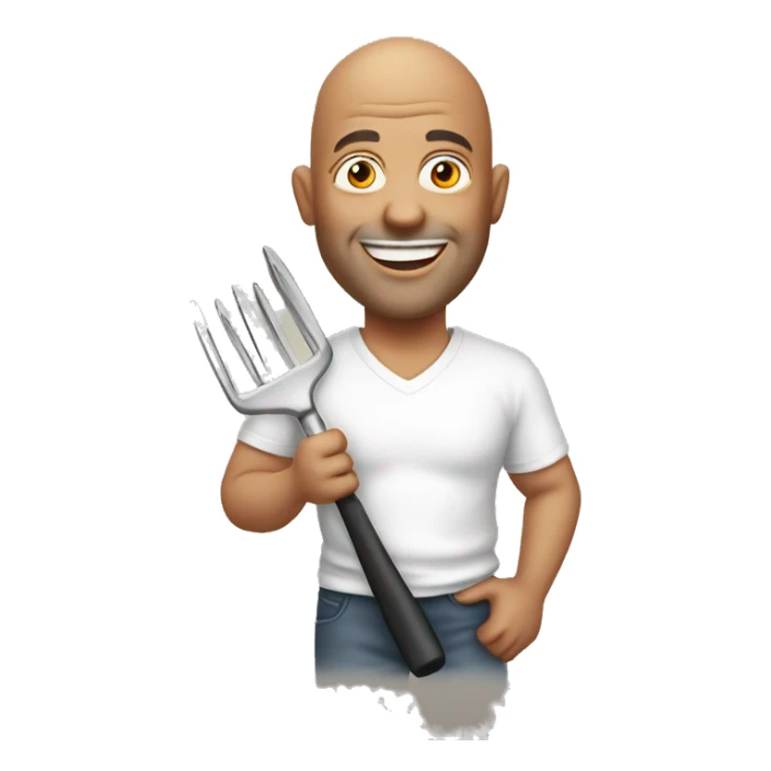 smiling bald men middle aged man with tshirt holding braai tongs sticker