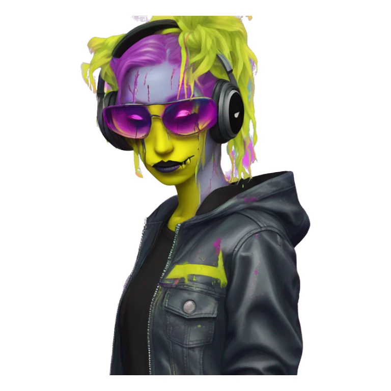 .Zombie_ Vaporwave black holographic oilslick zombie unicorn yellow caution tape holding a vinyl dj graffiti sticker