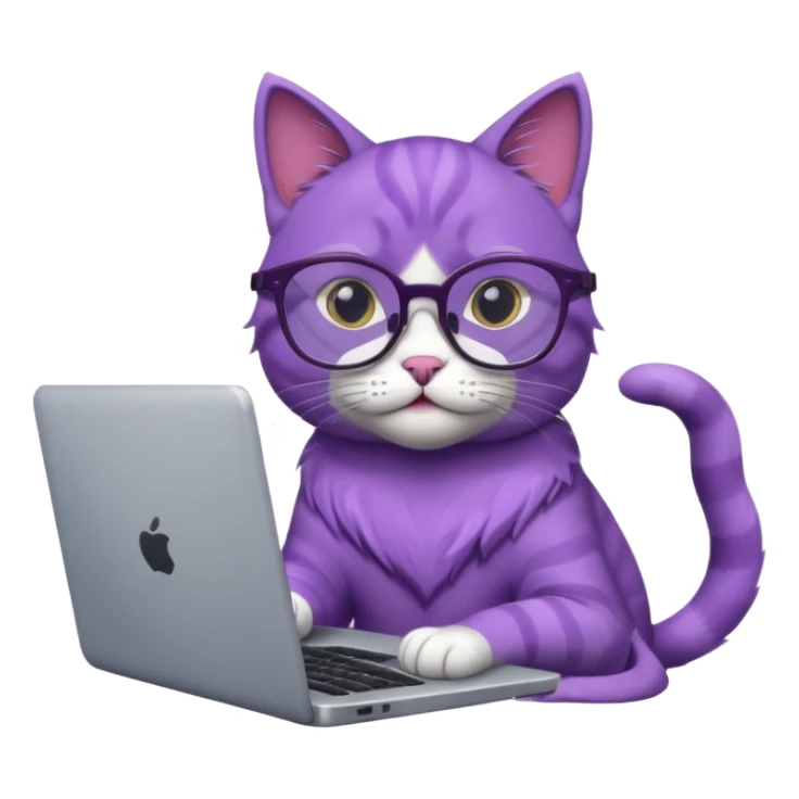 smart purple cat in glasses with laptop sticker