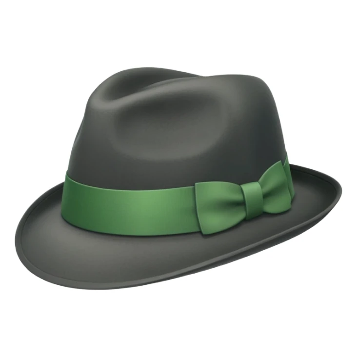 a fedora emoji with a green band, tilted to the left sticker