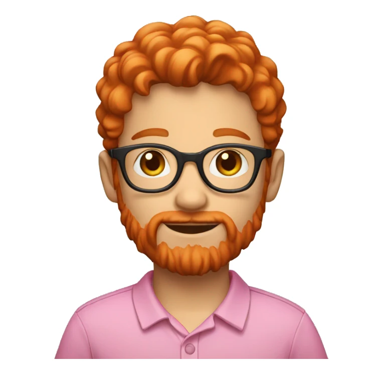 red hair boy with a beard small glasses and pink polo sticker