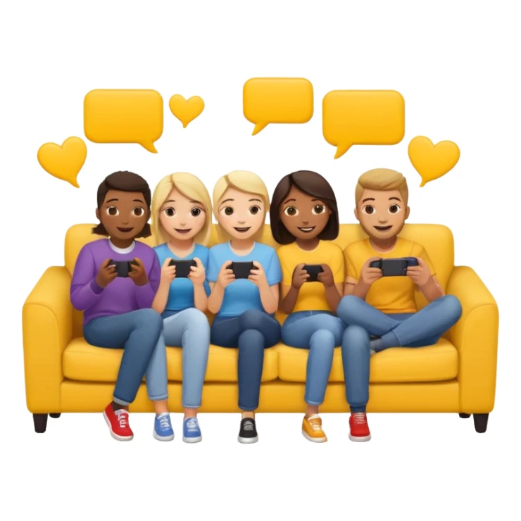 group of friends on couch playing a game couch should be deep yellow color sticker