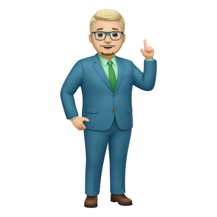Full Body white male plus size wearing glasses with a goatee with light blonde and gray very short hair happy basketball head Coach in blue and green suit sticker