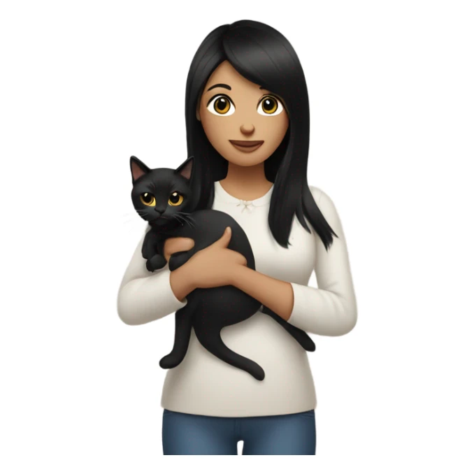 Lady with black straight hair holding a cat sticker