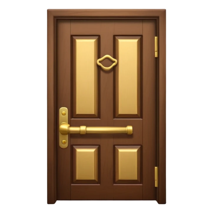 iOS-style 3D emoji: a simple closed wooden door with a shiny brass handle, door slightly shaking as if just knocked loudly, soft shadows; no text, no faces sticker