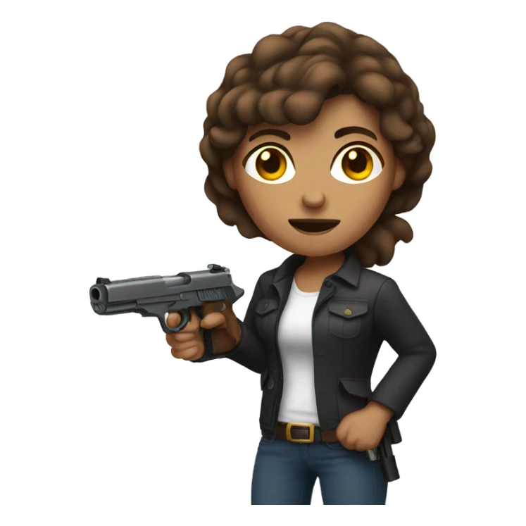 brown hair woman holding gun  sticker