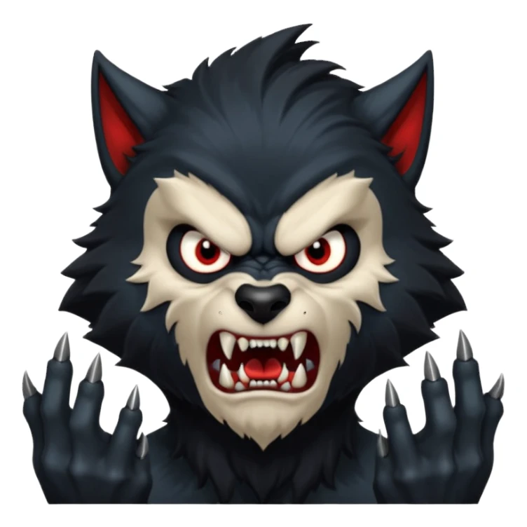 Create an emoji of Werewolf half bodied till waist sharp nails angry face black sticker